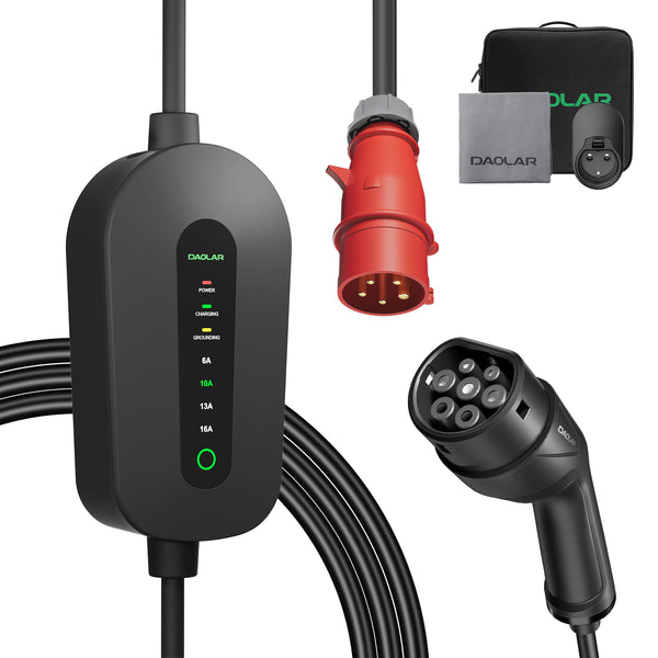 Daolar Mobile Wallbox 11kw [3-Phase 6-16A] Typ 2 Ladekabel CEE 16A auf Typ 2 mit einstellbarer Ladeleistung für Elektroauto