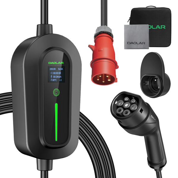 Daolar Mobile Wallbox 11KW 3-Fase 16 A Cavo di ricarica Tipo 2 per veicoli elettrici con spina CEE, stazione di ricarica EV con ricarica programmata 8H