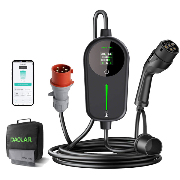 [Flagship] Daolar Mobile Wallbox 11 kW con contatore elettrico, cavo di ricarica trifase tipo 2 da 6-16 A con KWH di ricarica regolabile, stazione di ricarica impermeabile IP65